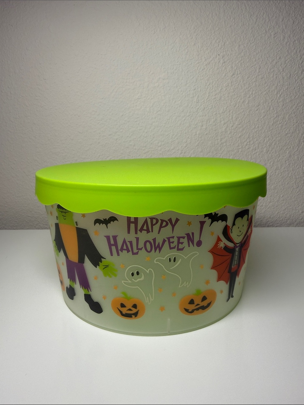 Happy Halloween Candy Tub with Lime Green Lid